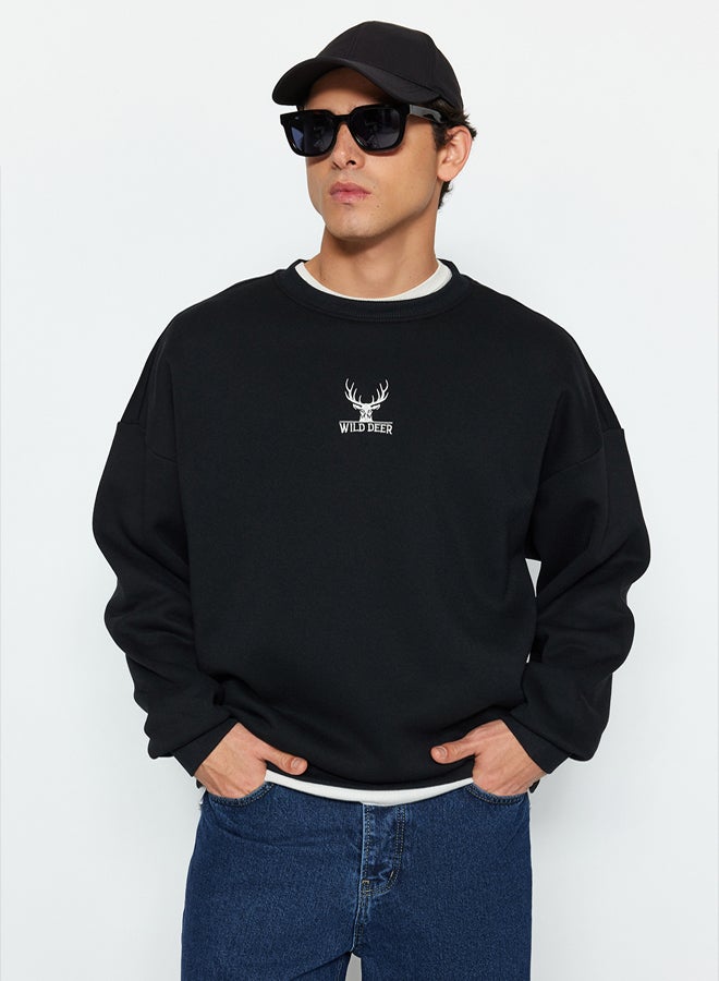 trendyol Black Oversize/Wide Cut Long Sleeve Animal Embroidered Sweatshirt - Image 1