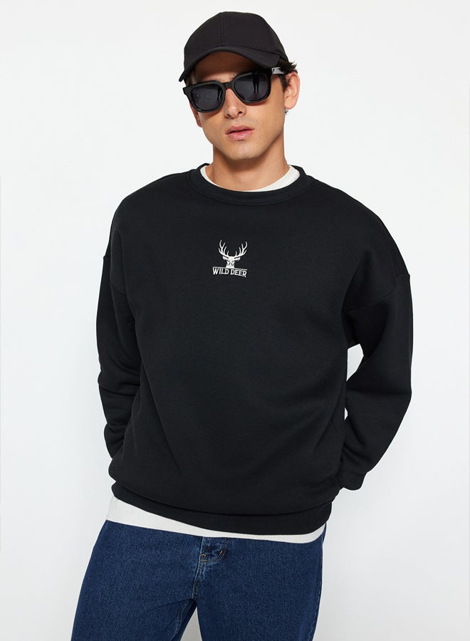 trendyol Black Oversize/Wide Cut Long Sleeve Animal Embroidered Sweatshirt - Image 3