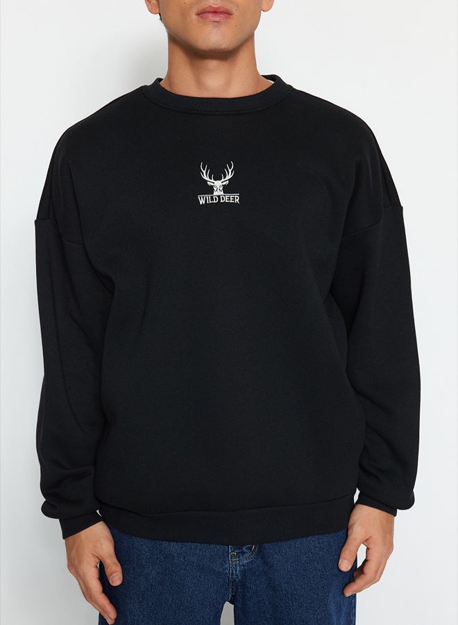 trendyol Black Oversize/Wide Cut Long Sleeve Animal Embroidered Sweatshirt - Image 4