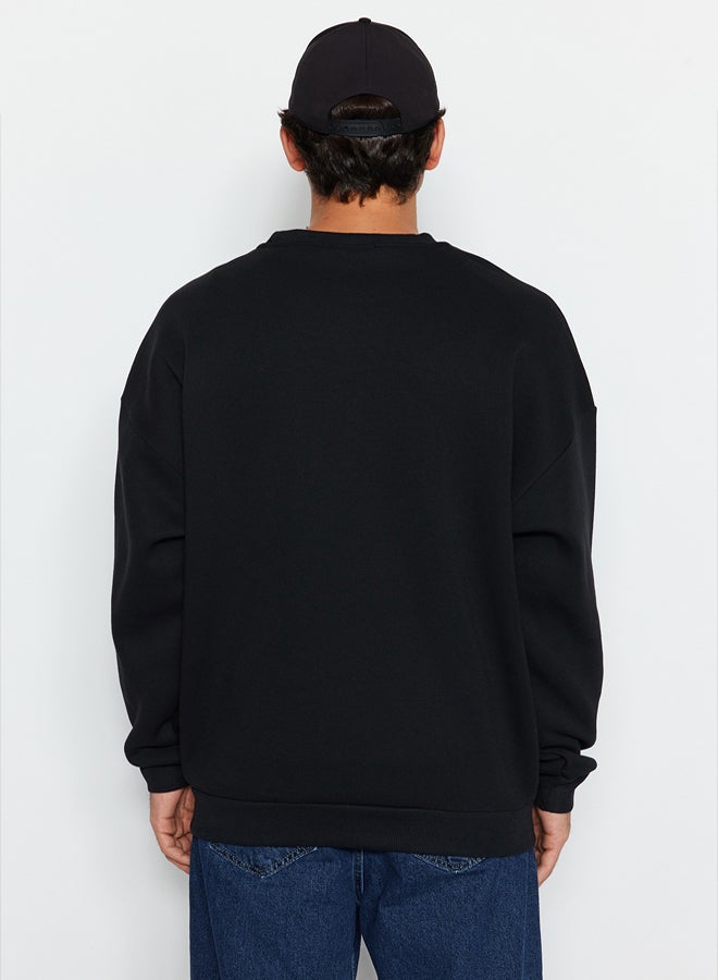 trendyol Black Oversize/Wide Cut Long Sleeve Animal Embroidered Sweatshirt - Image 5