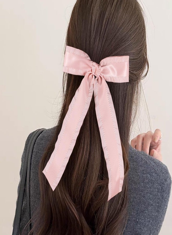 Miroksh 5.5” Korean Pink Ruffle Ribbon Tassel Hair Bows for Women Girls Satin Bowknot Alligator Clips with Long Tail, Stylish Barrettes Hairpins for Wedding Party, Everyday - Image 4