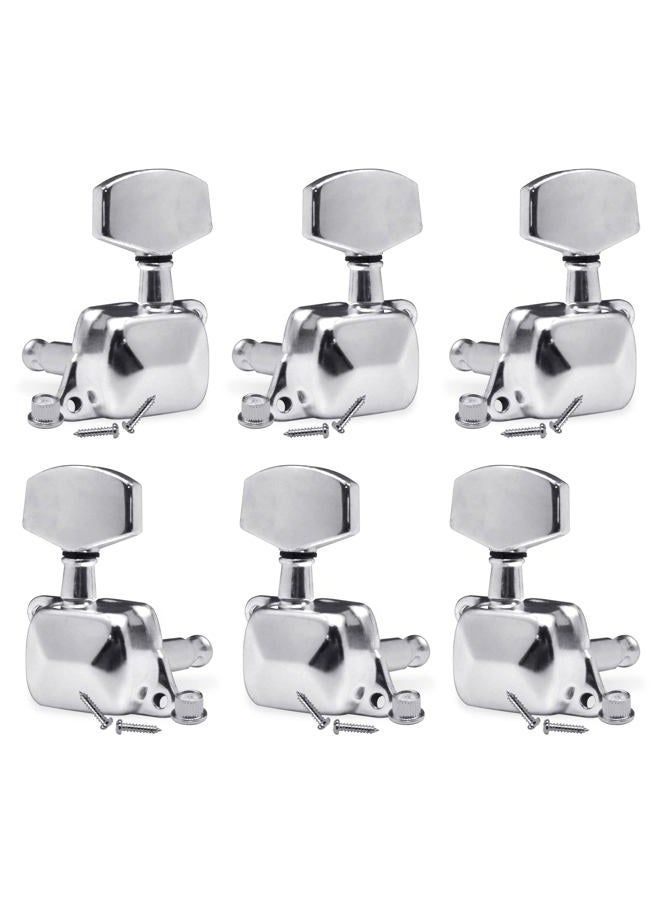 SAPHUE 3+3 Semi-closed Guitar Tuners String Tuning Pegs Keys Machine Heads Set for for Acoustic or Electric Guitar (Chrome) - Image 1