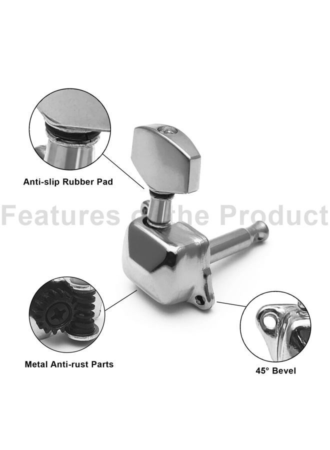 SAPHUE 3+3 Semi-closed Guitar Tuners String Tuning Pegs Keys Machine Heads Set for for Acoustic or Electric Guitar (Chrome) - Image 4
