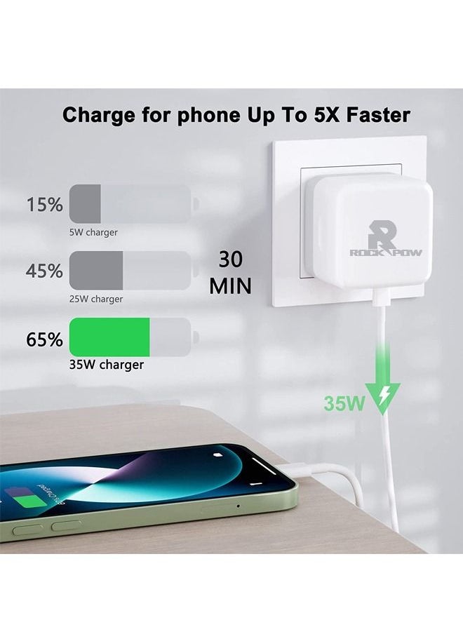 Rock Pow - PD 50W USB C Charger Foldable Cable Set for iPhone 14 Pro Charger Cord Type C Fast Charging Wall Plug with iPhone Lightning Cable Compatible for iPhone 14 Pro/14 Pro Max/14 Plus/14/13/12/11/Xs, iPad Pro - Image 1