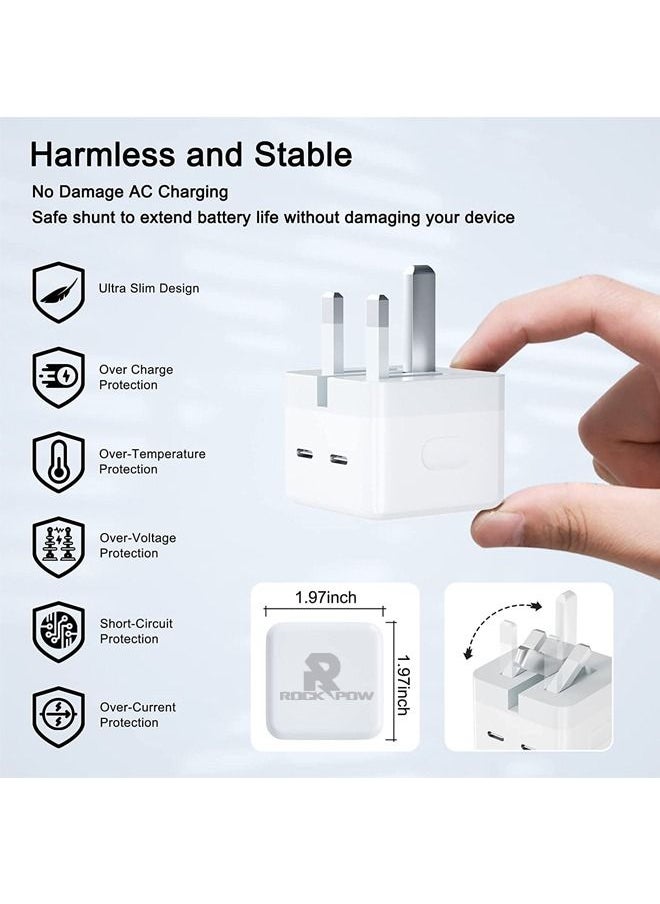 Rock Pow - PD 50W USB C Charger Foldable Cable Set for iPhone 14 Pro Charger Cord Type C Fast Charging Wall Plug with iPhone Lightning Cable Compatible for iPhone 14 Pro/14 Pro Max/14 Plus/14/13/12/11/Xs, iPad Pro - Image 1