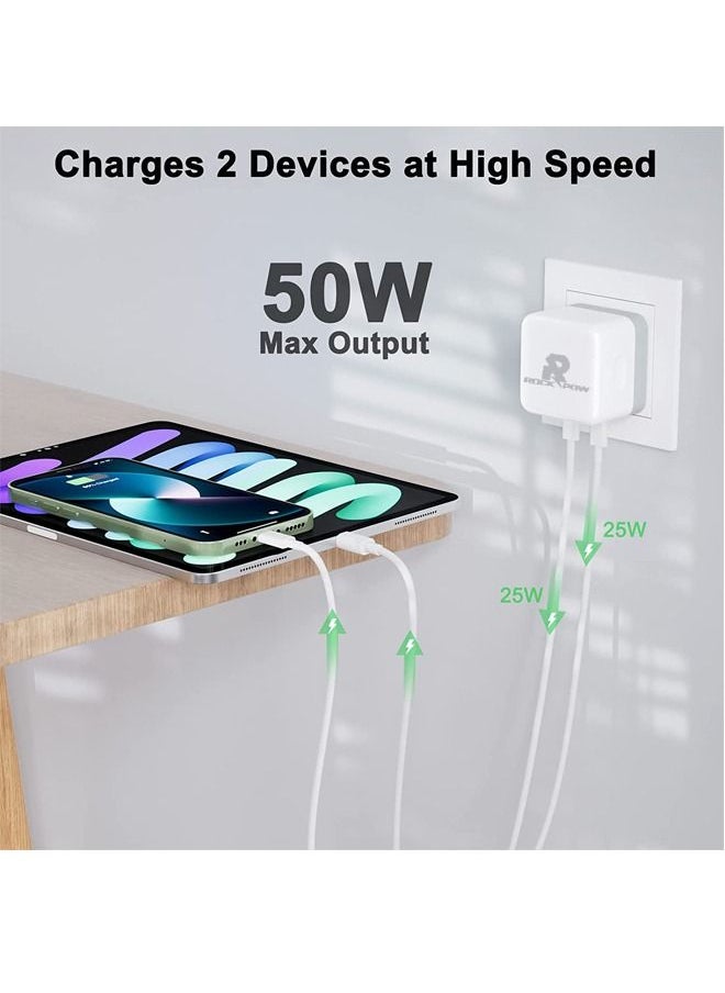 Rock Pow - PD 50W USB C Charger Foldable Cable Set for iPhone 14 Pro Charger Cord Type C Fast Charging Wall Plug with iPhone Lightning Cable Compatible for iPhone 14 Pro/14 Pro Max/14 Plus/14/13/12/11/Xs, iPad Pro - Image 1