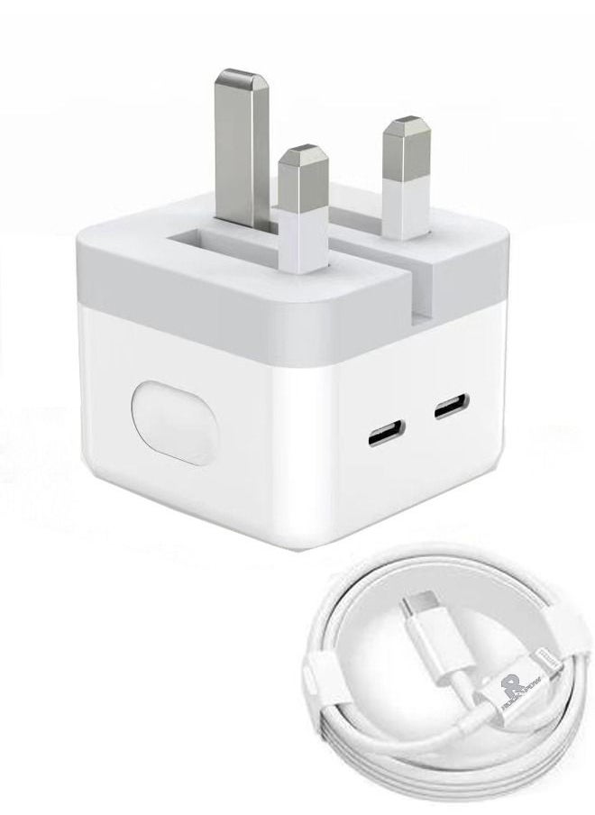 Rock Pow - PD 50W USB C Charger Foldable Cable Set for iPhone 14 Pro Charger Cord Type C Fast Charging Wall Plug with iPhone Lightning Cable Compatible for iPhone 14 Pro/14 Pro Max/14 Plus/14/13/12/11/Xs, iPad Pro - Image 1