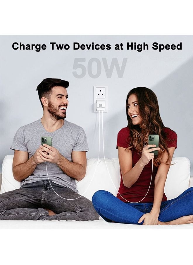 Rock Pow - PD 50W USB C Charger Foldable Cable Set for iPhone 14 Pro Charger Cord Type C Fast Charging Wall Plug with iPhone Lightning Cable Compatible for iPhone 14 Pro/14 Pro Max/14 Plus/14/13/12/11/Xs, iPad Pro - Image 1