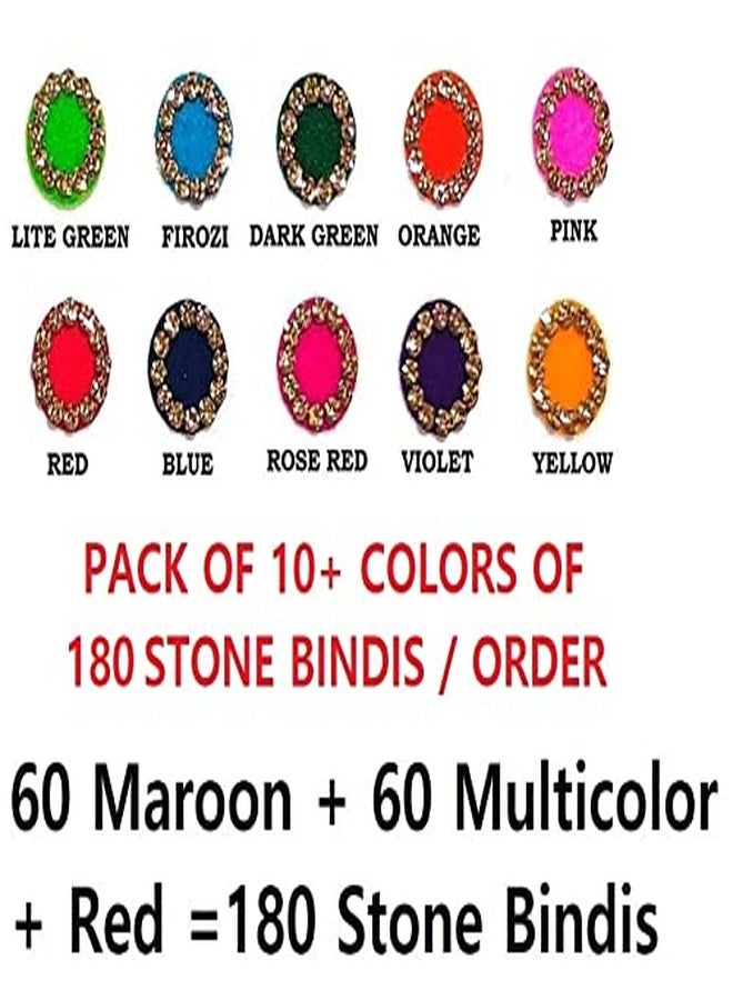 VAMA Multicolour Red Maroon Colour Kumkum Sindoor Pottu Bindee for Girls Fancy Stone Bride Bindi Sticker for Women Wedding (Size 6mm - Pack of 180 Bindis) - Image 4