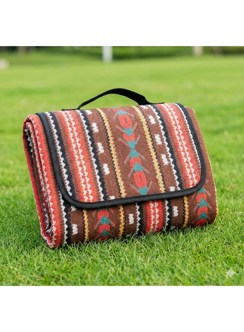 diu toyz Park Mat Picnic Blanket Waterproof Beach Blanket Waterproof Picnic Blanket Portable Picnic Mat Portable Beach Mat Camping Carpet Outdoor Majlis Carpet (200X150) Arabic Inspired Design (Brown Pattern) - Image 1