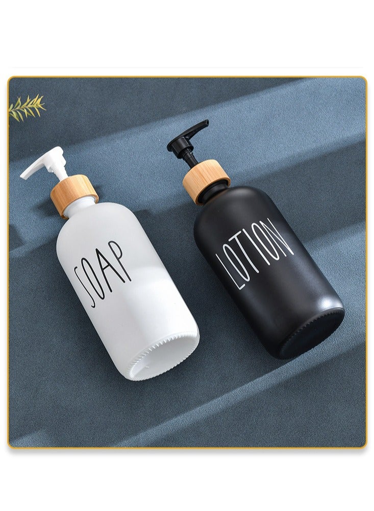 ميكسد اثنين من قطعة 500ml الصابون السائل موزع مجموعة أبيض وأسود صحن الصابون ، مع علبة الخيزران ، بالوعة المطبخ والحمام - Image 2