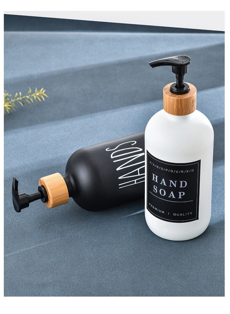 ميكسد اثنين من قطعة 500ml الصابون السائل موزع مجموعة أبيض وأسود صحن الصابون ، مع علبة الخيزران ، بالوعة المطبخ والحمام - Image 3