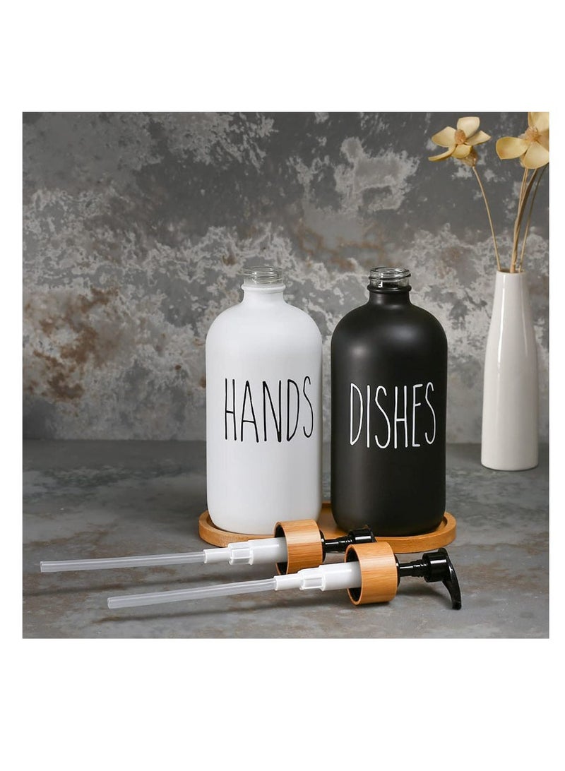 ميكسد اثنين من قطعة 500ml الصابون السائل موزع مجموعة أبيض وأسود صحن الصابون ، مع علبة الخيزران ، بالوعة المطبخ والحمام - Image 4