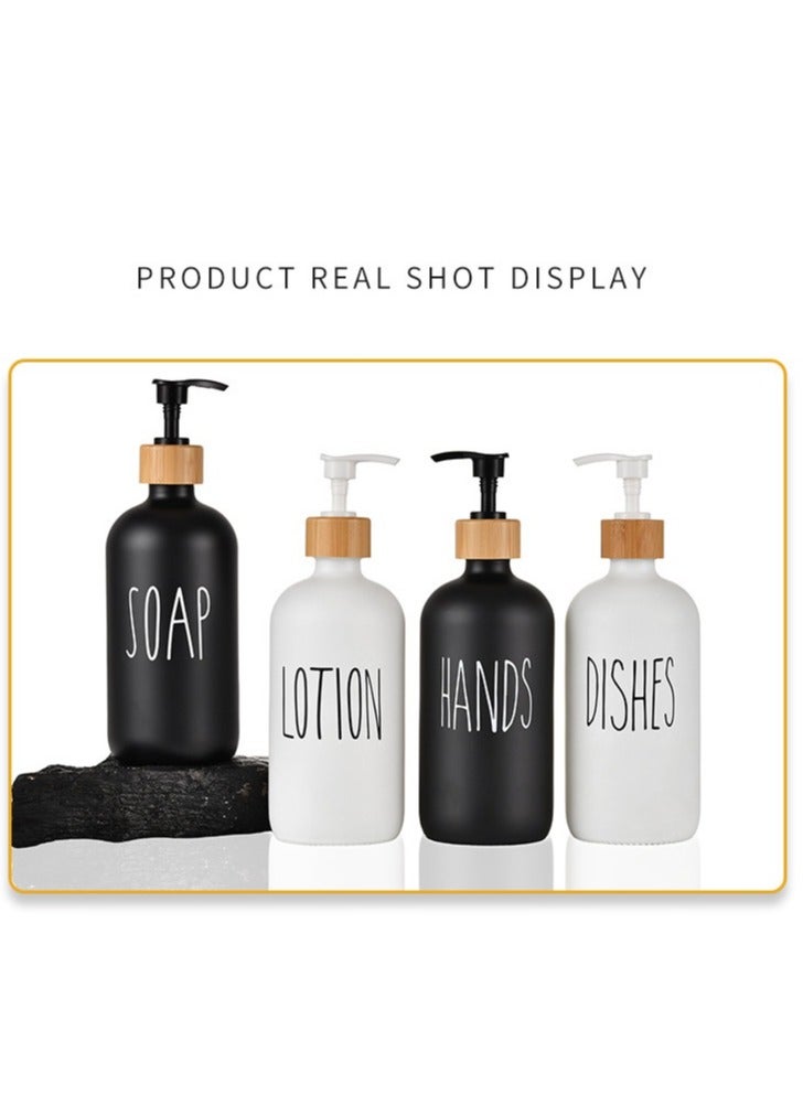 ميكسد اثنين من قطعة 500ml الصابون السائل موزع مجموعة أبيض وأسود صحن الصابون ، مع علبة الخيزران ، بالوعة المطبخ والحمام - Image 5