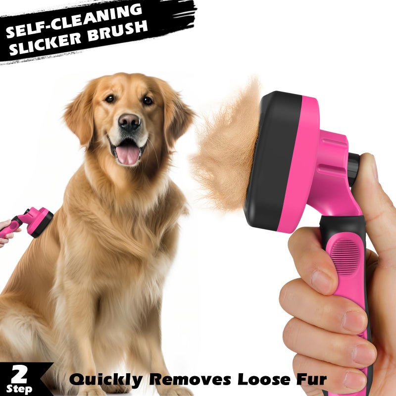 Augwind 3PCS Self Cleaning Slicker Brush & Pet Grooming Rake & Flea Comb for Dogs,Cats and Horses | Double-Sided Dematting Comb & Skin Friendly Deshedding Grooming Tool (Red Black) - Image 4