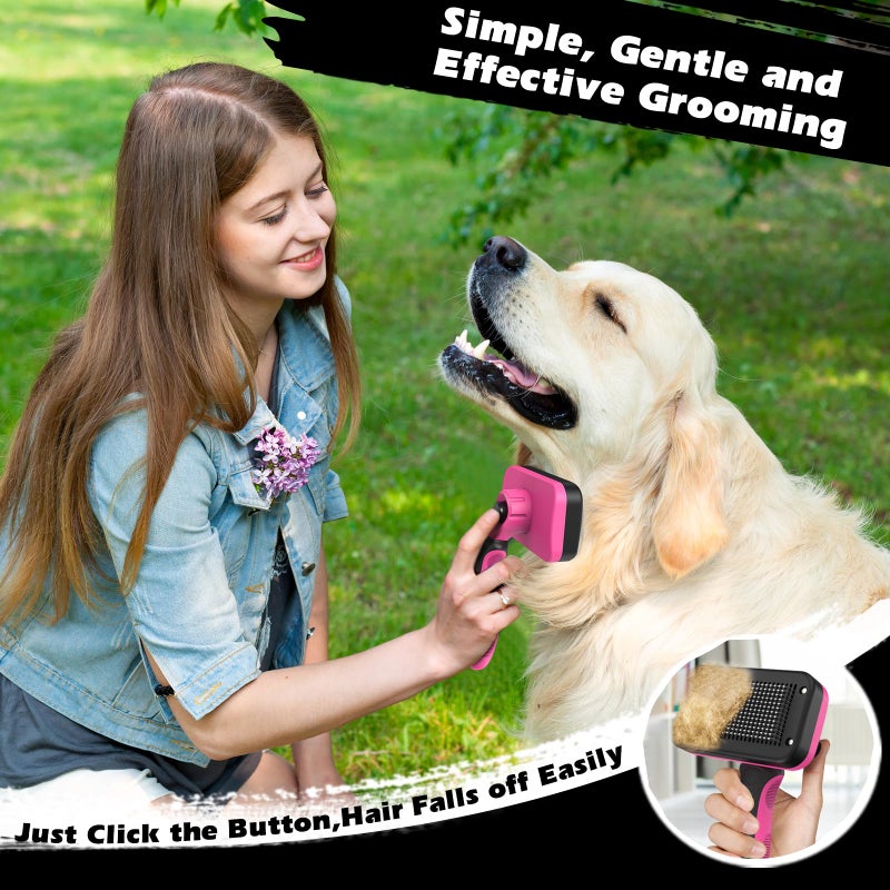 Augwind 3PCS Self Cleaning Slicker Brush & Pet Grooming Rake & Flea Comb for Dogs,Cats and Horses | Double-Sided Dematting Comb & Skin Friendly Deshedding Grooming Tool (Red Black) - Image 5