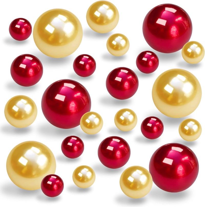 LWQYHTT Floating Pearl for Vase Filler and Transparent Water Gels No Hole Floating Pearl Beads for Wedding Centerpiece Home Table Decor, Pearls for Brush Holder 130PCS (Gold, Red) - Image 1