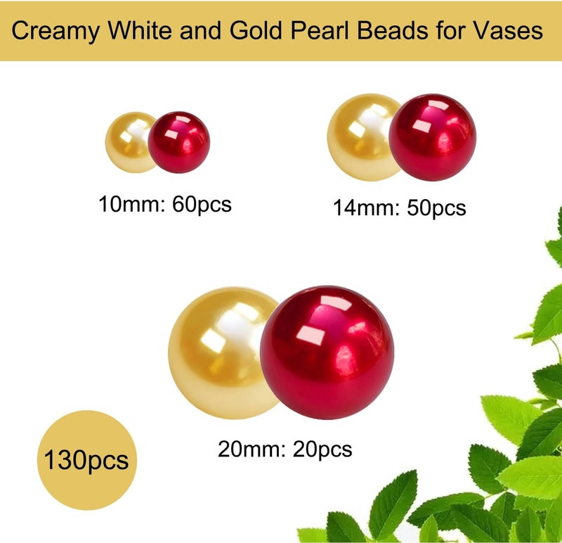 LWQYHTT Floating Pearl for Vase Filler and Transparent Water Gels No Hole Floating Pearl Beads for Wedding Centerpiece Home Table Decor, Pearls for Brush Holder 130PCS (Gold, Red) - Image 2