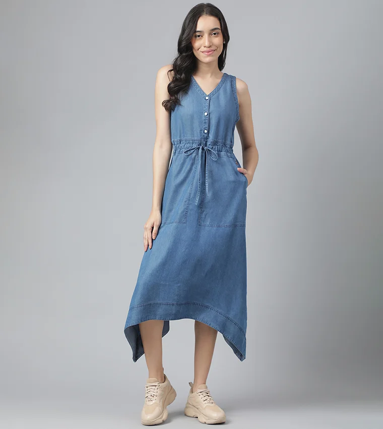 BEVERLY HILLS POLO CLUB Beverly Hills Polo Club Plain V-Neck Woven Midi Dress