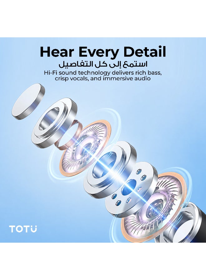 Totu True Wireless Earphones, Bluetooth 5.3, HiFi Stereo Sound, 22 Hours Total Playtime with Type-C Case, Mini In-Ear Earbuds - Black - Image 5