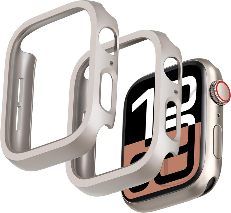 2 Pack [NO Screen Protector] Bumper Case for Apple Watch Series 10 46mm, Slim Thin Shockproof Bumper Cover, Hard PC Protective Frame All-Around Edge for iWatch 46mm Accessories, Starlight - Image 1