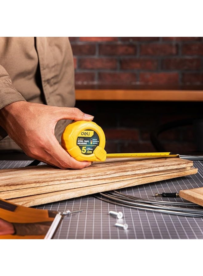 Deli DL9025Y Measuring Tape 5m x 25mm - ABS Case with Stainless Steel Blade - Professional Retractable Tape Measure - Image 2