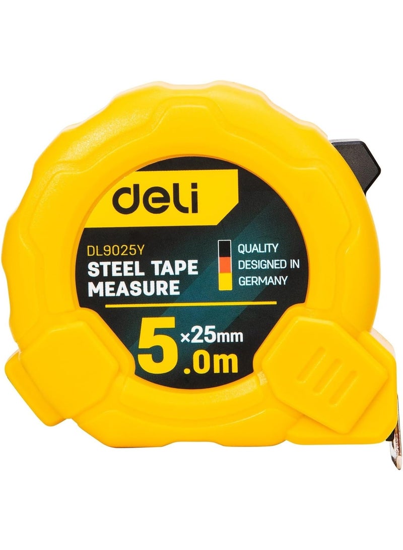 Deli DL9025Y Measuring Tape 5m x 25mm - ABS Case with Stainless Steel Blade - Professional Retractable Tape Measure - Image 5