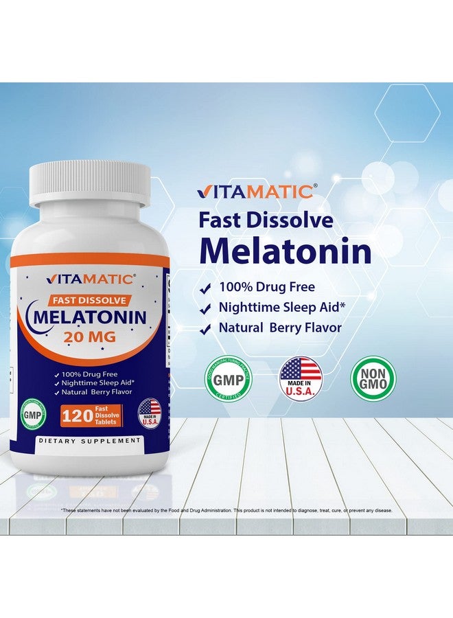 Vitamatic Melatonin 20 mg Tablets -Natural Berry Flavor - 120 Vegetarian Tablets per Bottle - 6 Bottles (Total 720) - Image 4
