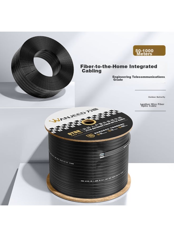 Ofnpftth Wanjeed Fiber Optic Cable, Outdoor Single-mode Dual-core Fiber Optic Line, 2-core 3-steel Wire, Fiber Optic Home Line, Black 50 Meters 2-19121 - Image 1