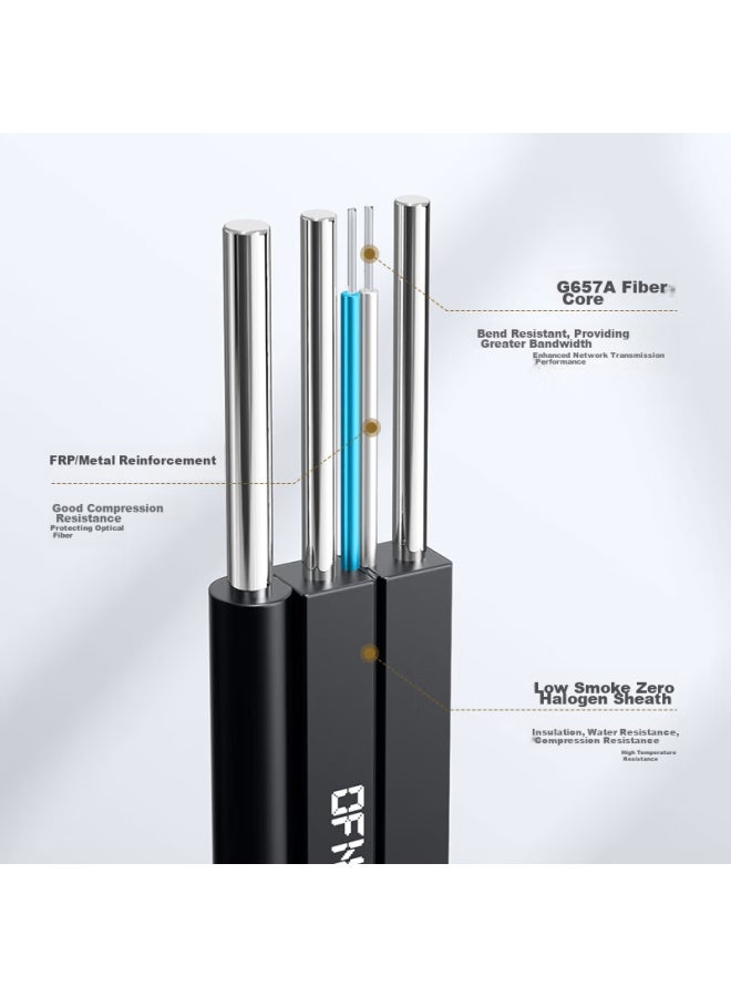 Ofnpftth Wanjeed Fiber Optic Cable, Outdoor Single-mode Dual-core Fiber Optic Line, 2-core 3-steel Wire, Fiber Optic Home Line, Black 50 Meters 2-19121 - Image 2