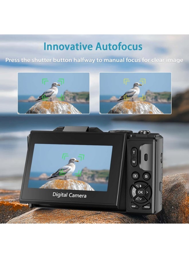 Generic 5K Digital Camera for Photography, Autofocus 75MP Vlogging Camera with Flash, 3" 180° Flip Screen, 18X Zoom, 64GB Card, Point and Shoot YouTube Camera for Teens, Adults, Beginners - Image 4
