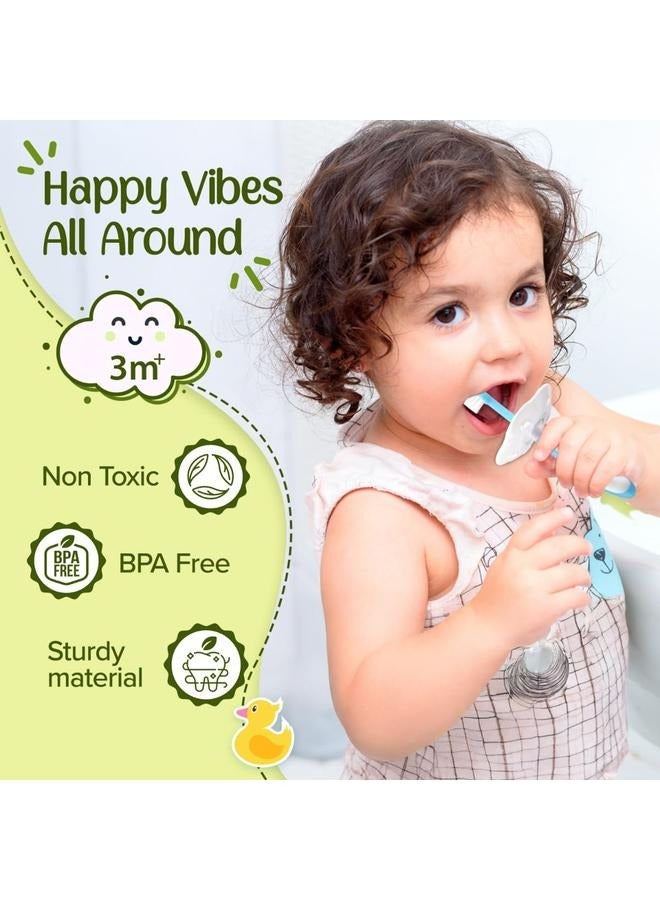 Luvlap Baby Training Toothbrush Set with Anti Choking Shield, Teeth & Tongue Cleaner, Baby Oral Hygiene, 3 pcs, (White/Blue) - Image 2