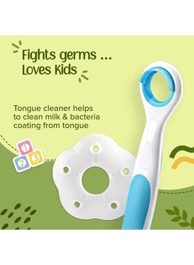 Luvlap Baby Training Toothbrush Set with Anti Choking Shield, Teeth & Tongue Cleaner, Baby Oral Hygiene, 3 pcs, (White/Blue) - Image 3