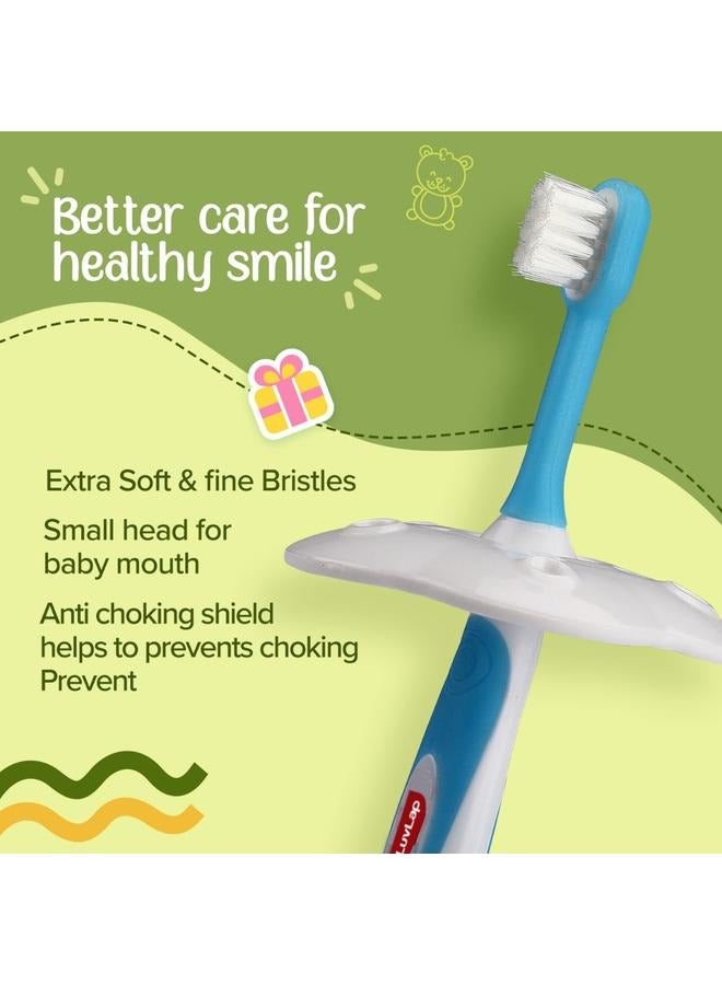 Luvlap Baby Training Toothbrush Set with Anti Choking Shield, Teeth & Tongue Cleaner, Baby Oral Hygiene, 3 pcs, (White/Blue) - Image 4