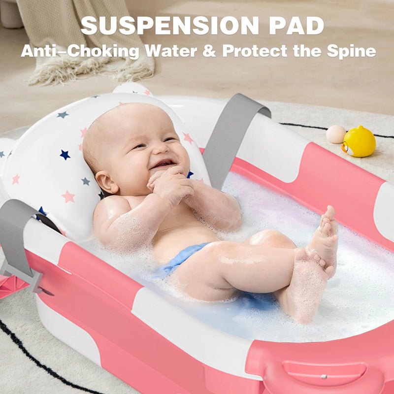 MoreFeel Collapsible Baby Bathtub for Newborn with Thermometer & 1 Hooded Towel & 1 Soft Floating Cushion,Portable Travel Bathtub with Drain Hole, Durable Foldable Baby Tubs for Infants to Toddler - Image 2