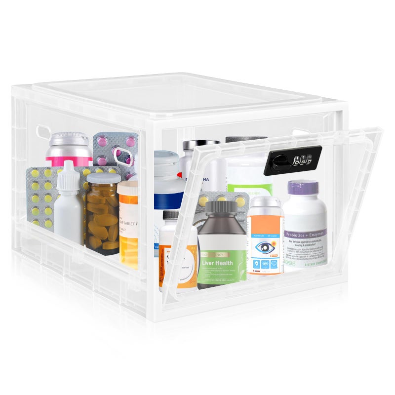 Gemaxvoled Medicine Lock Box for Safe Medication, Premium Material Lockable Storage Box Locking Organizer Bin with Combination Code for Fridge Food/Snacks/Phone/Tablet Jail/Home/Office Storage Lockers - Image 1