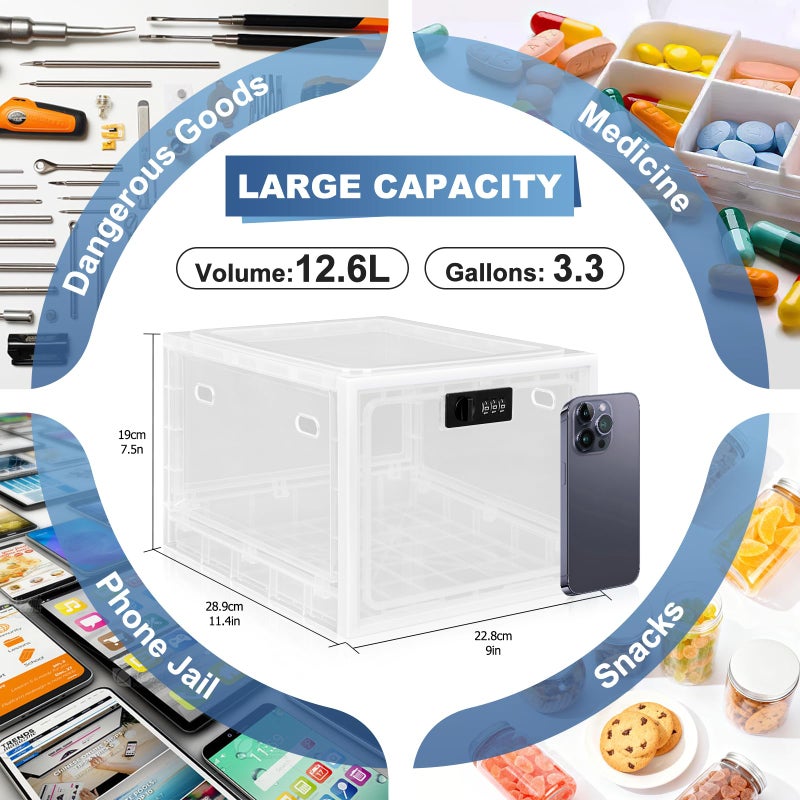 Gemaxvoled Medicine Lock Box for Safe Medication, Premium Material Lockable Storage Box Locking Organizer Bin with Combination Code for Fridge Food/Snacks/Phone/Tablet Jail/Home/Office Storage Lockers - Image 2