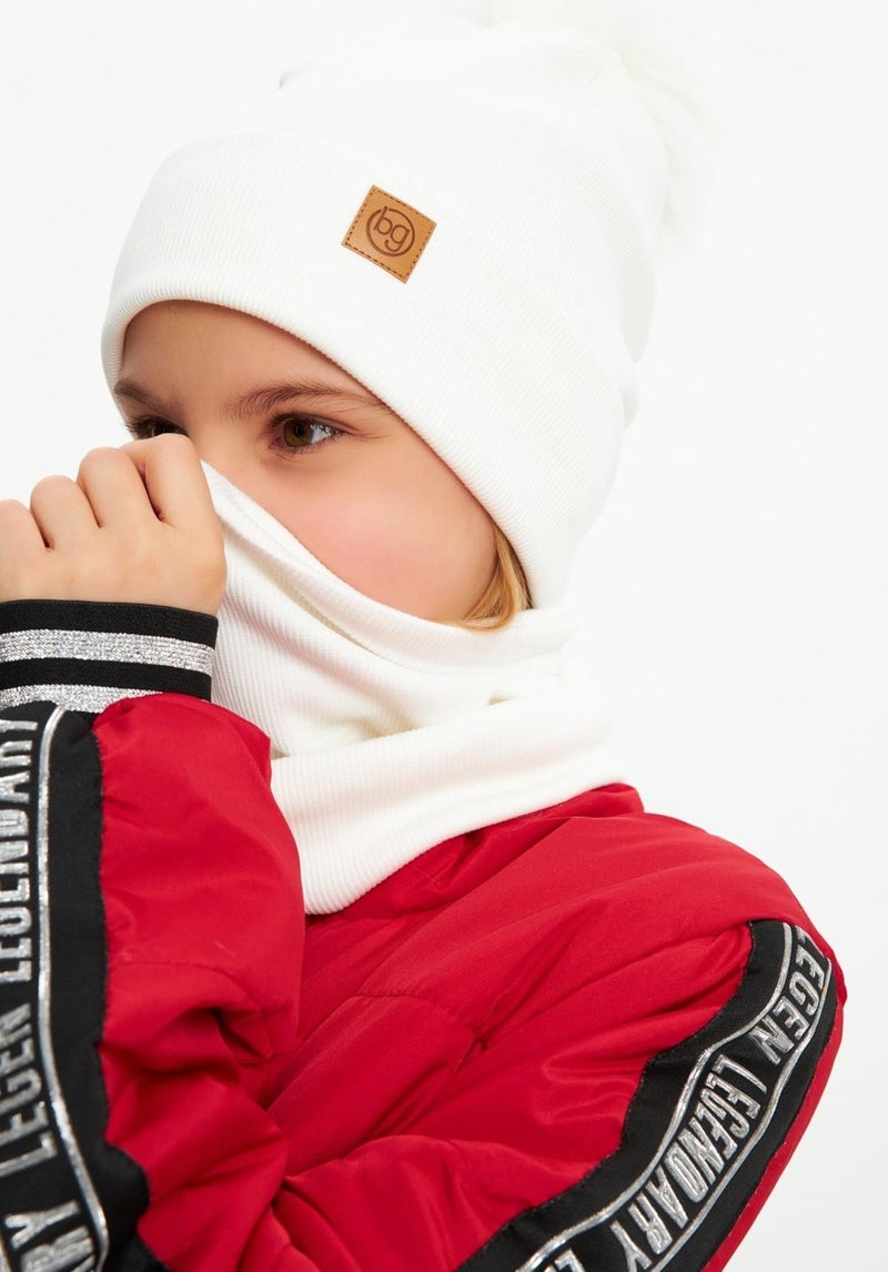Babygiz White Girl's Fur Pompom Hat Beanie Neck Collar Set Cotton Camisole  - Image 4