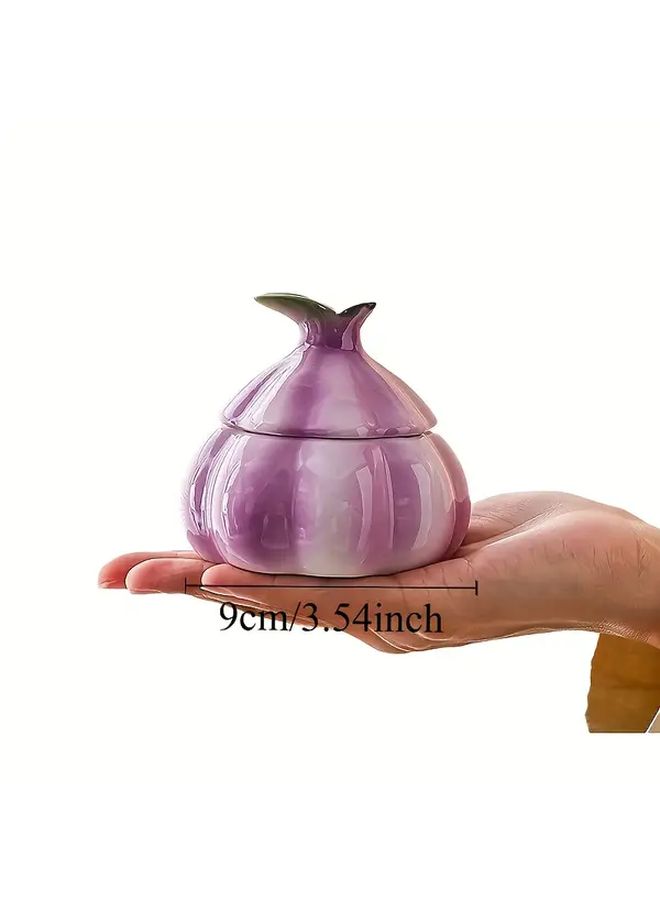 Purple Garlic Ceramic Storage Jar With Lid For Kitchen Dining Table Home Decor - Image 2