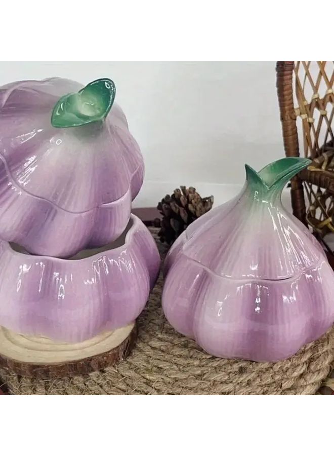 Purple Garlic Ceramic Storage Jar With Lid For Kitchen Dining Table Home Decor - Image 4