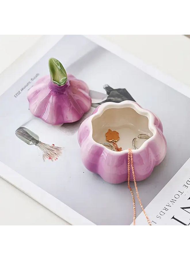 Purple Garlic Ceramic Storage Jar With Lid For Kitchen Dining Table Home Decor - Image 1
