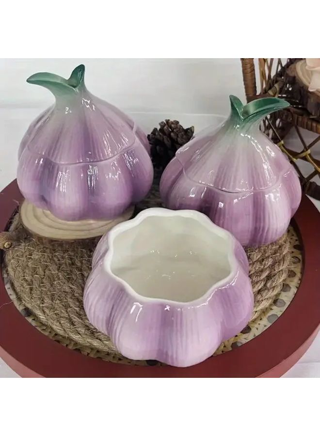 Purple Garlic Ceramic Storage Jar With Lid For Kitchen Dining Table Home Decor - Image 3