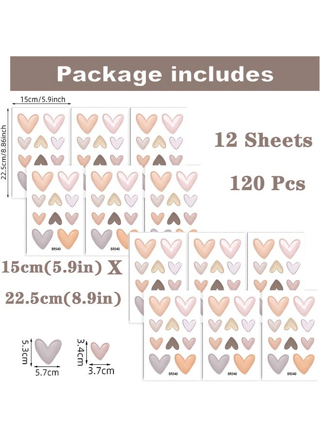Home Trove sacinora 12 Sheets 120 Pcs Gray Brown Love Heart Graphics Wall Stickers, Ins Style Romantic Love DIY Wall Decals Removable Vinyl Peel and Stick for Nursery Bedroom Art Home Decorations - Image 3