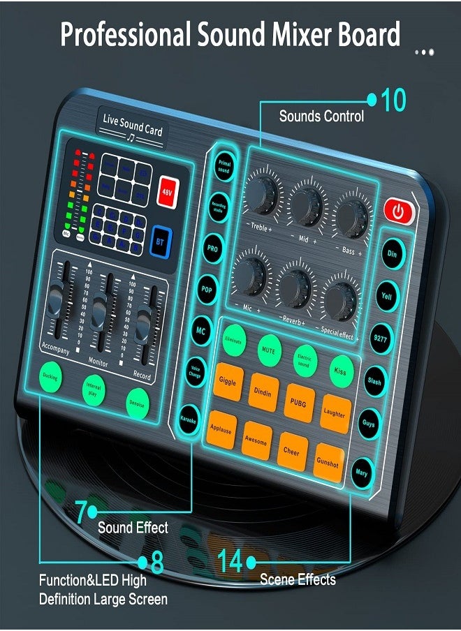 Sunbmebge Professional Audio Mixer/Audio Interface with DJ Mixer Live Sound Effects and Voice Changer/48V Phantom Power Stereo DJ Studio Streaming/Great for Streaming/Podcasting/Gaming  - Image 2