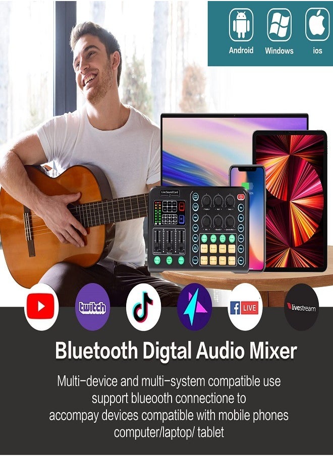 Professional Audio Mixer/Audio Interface with DJ Mixer Live Sound Effects and Voice Changer/48V Phantom Power Stereo DJ Studio Streaming/Great for Streaming/Podcasting/Gaming