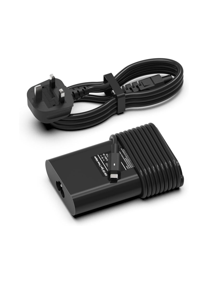 65W USB-C Laptop Charger – Replacement AC Adapter Power Supply with UK 3-Pin Power Cord – Compatible with Dell Laptops - Image 1