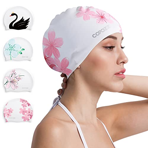 COPOZZ Stylish Silicone Swim Cap for Women – Comfortable, Durable, and Hair-Protecting Design - Image 1