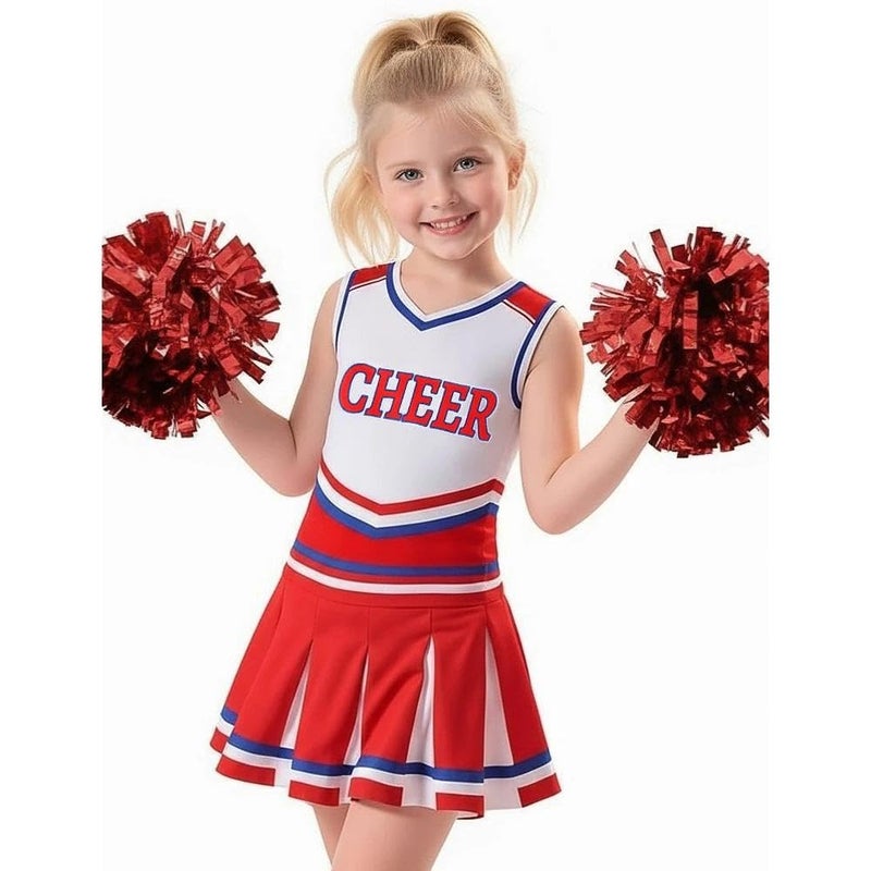 Costumerry Cheerleader Costume for Girls Cheerleading Outfit with Pom Poms Halloween Party Dress Up (8-9 Years) - Image 1
