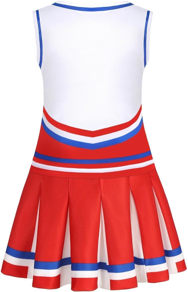 Costumerry Cheerleader Costume for Girls Cheerleading Outfit with Pom Poms Halloween Party Dress Up (8-9 Years) - Image 3