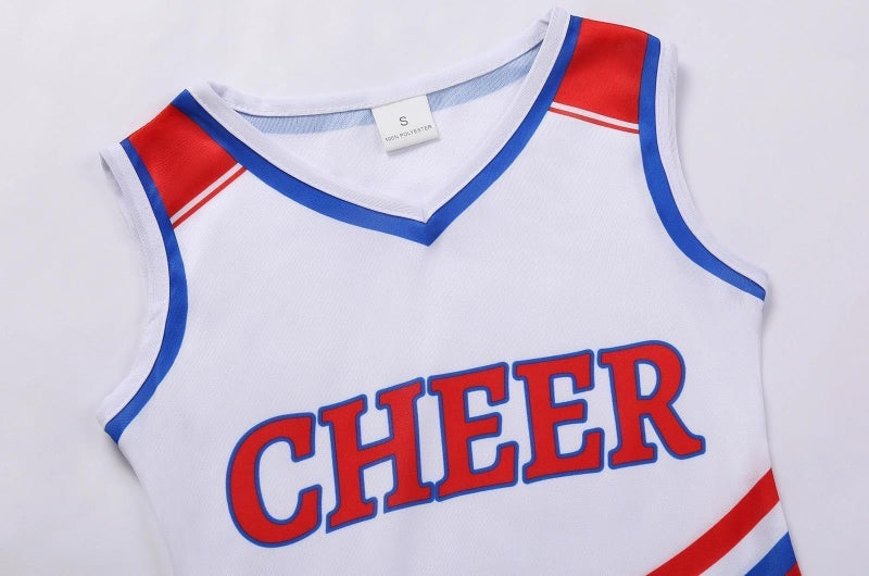 Costumerry Cheerleader Costume for Girls Cheerleading Outfit with Pom Poms Halloween Party Dress Up (8-9 Years) - Image 4